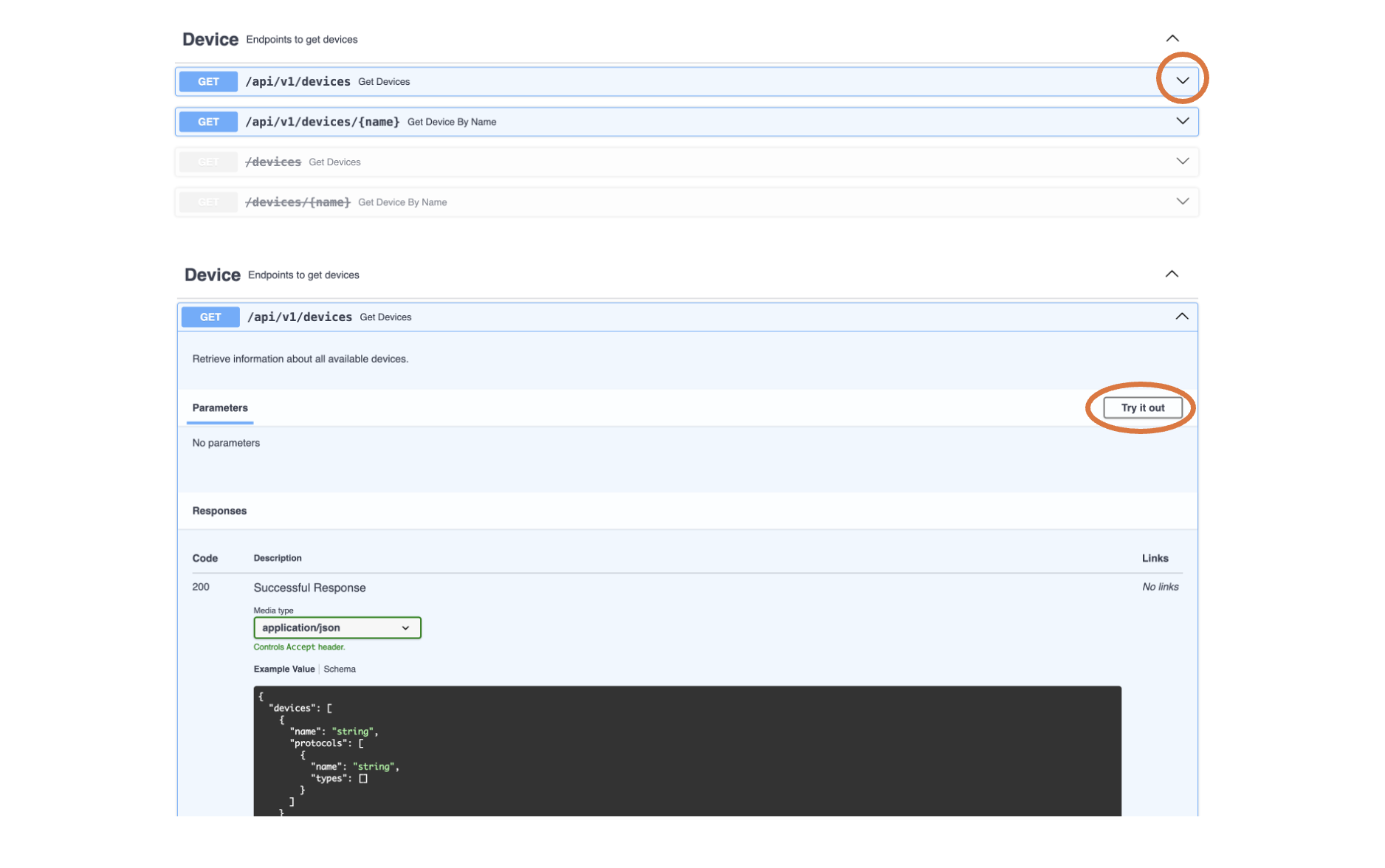 Find devices endpoint